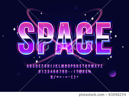 Space Alphabet Retro Futurism Sci-Fi Font with Planets and Stars Vector 63098254