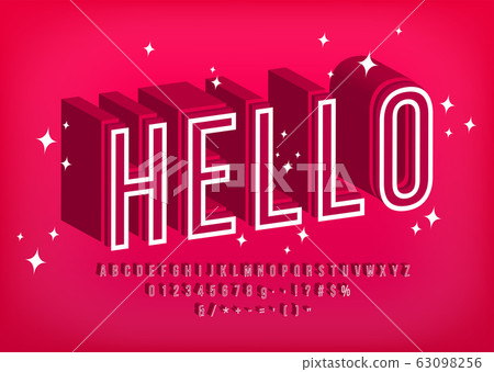 Modern 3D font Hello, Outline alphabet for poster design Vector 63098256