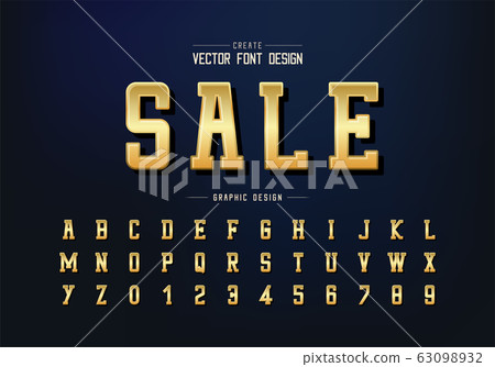Sale gold font and alphabet vector, Golden typeface and number design, Graphic text on dark blue background Sale gold font and alphabet vector, Golden typeface and number design, Graphic text on dark blue background 63098932