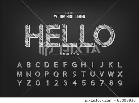 Pencil font  font and alphabet vector, Sketch design typeface and number, Hello graphic text on blackboard background 63098936