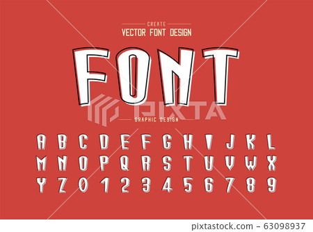 Line font with white shadow and cartoon alphabet vector, Tall typeface letter and number design, Graphic text on background 63098937