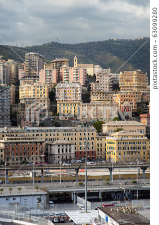Architecture of the Old Port area of Genoa. View from the sea. Italy 63099280