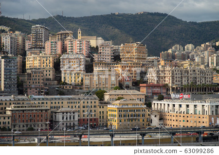 Architecture of the Old Port area of Genoa. View from the sea. Italy Architecture of the Old Port area of Genoa. View from the sea. Italy 63099286