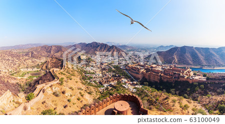 Jaigarh Fort and Amber Fort, aerial view, Jaipur, India 63100049