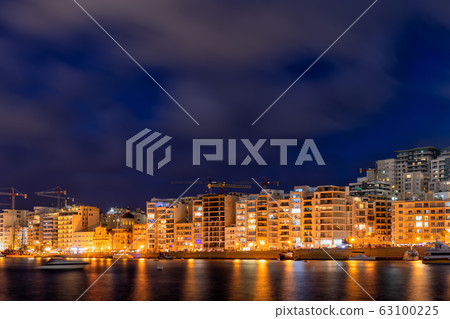 Sliema Town Skyline At Night In Malta 63100225