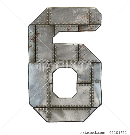 Industrial metal number 6 on white background 3d 63101731