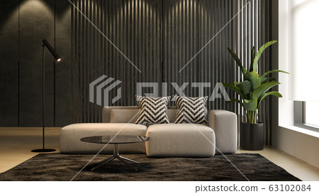 Interior of modern living room with sofa 3 D rendering Interior of modern living room with sofa 3 D rendering 63102084
