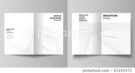 Vector layout of two A4 cover mockups design templates for bifold brochure, flyer, cover design, book design, brochure cover. Halftone effect decoration with dots. Dotted pop art pattern decoration. 63102472