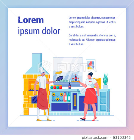 Chef and Waitress in Uniform Flat Banner Template 63103345