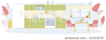 Empty Domestic Kitchen Interior with Furniture 63103476
