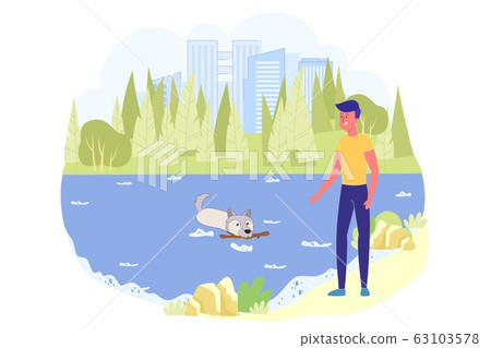Teen Boy on Walk in Park with his Pet at Weekend. Teen Boy on Walk in Park with his Pet at Weekend. 63103578