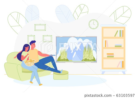Married Couple on Sofa with Popcorn Watching TV 63103597