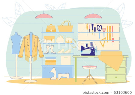 Working with Leather in Workshop with Tools Flat. 63103600