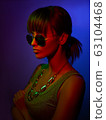 portrait of a cool and stylish strong girl with glasses but very sad 63104468