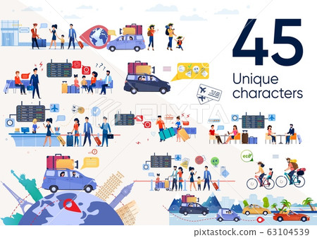 Family in Vacation Journey Flat Vector Scenes Set 63104539