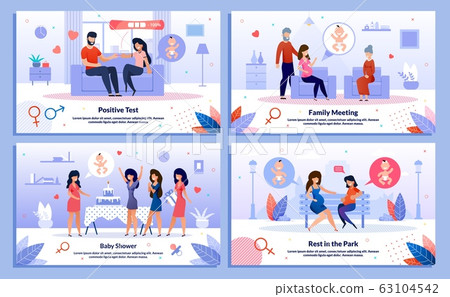 Happy Pregnant Woman Daily Life Vector Banners Set 63104542