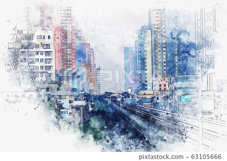 Abstract Building In Capital On Watercolor... - Stock Illustration ...