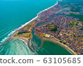 Aerial view of historic town of Elmina, Ghana, Africa. 63105685