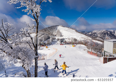 三重縣冬季五子莊山頂的景色滑雪場霜R 三重縣冬季五子莊山頂的景色滑雪場霜R 63105937