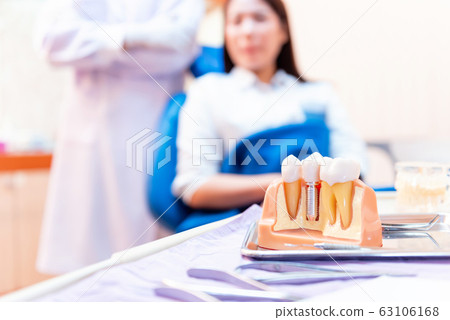 Dentist with tooth implant false teeth. Dentistry 63106168