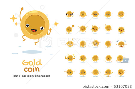 Vector set of cartoon images of golden coin. 63107058