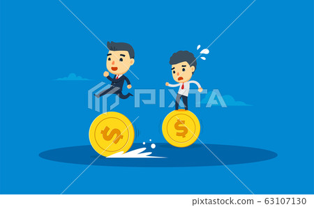 two entrepreneurs walk by using gold coins. vector two entrepreneurs walk by using gold coins. vector 63107130