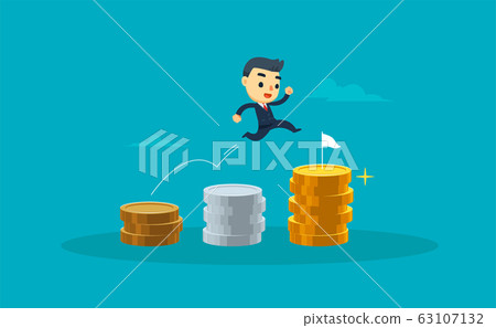 a businessman is jumping through pile of coins. a businessman is jumping through pile of coins. 63107132