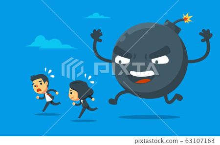 a man and woman is chased by a giant bomb. a man and woman is chased by a giant bomb. 63107163