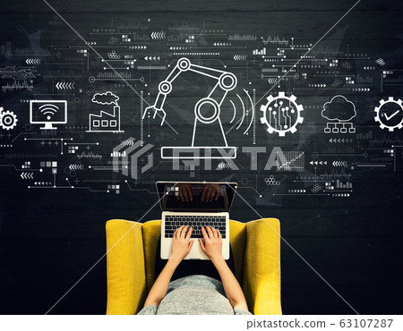 Smart industry concept with person using a laptop Smart industry concept with person using a laptop 63107287
