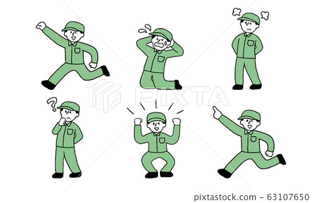 Work clothes men set of various expression poses (simple) Work clothes men set of various expression poses (simple) 63107650