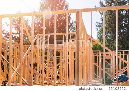 Wood building frame structure on a new development 63108232