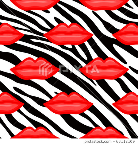 Colorful lips with black strips seamless pattern.  63112109