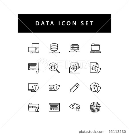 Data sharing icon set with black color outline 63112280