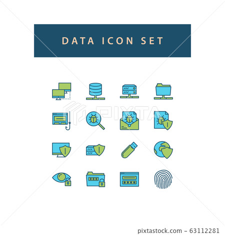 Data sharing icon set with filled outline style 63112281