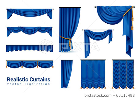 Blue Curtains Realistic Set 63113498