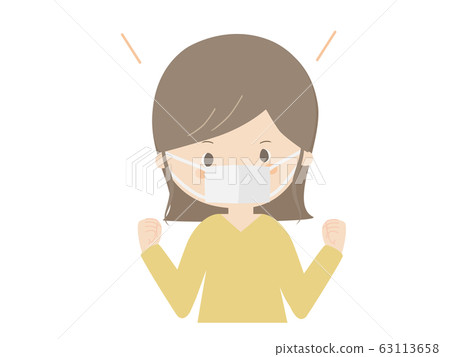 Woman doing guts pose wearing mask Woman doing guts pose wearing mask 63113658