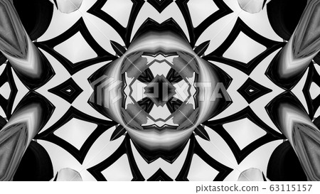black and white stripes are twisted forming complex symmetrical structures like ornament star pattern or floral kaleidoscopic lines 63115157