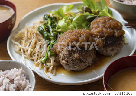 Beef steak and hamburg steak steak set - Stock Photo [56380725