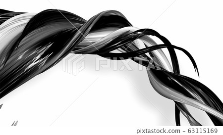3d render black and white ribbon curved and twisted in ring. Interesting 3d abstract figure that shine like a striped candy or rolled plastic gift ribbon. beautiful lines on a white background. 63115169