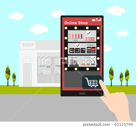 online shopping with smart phone and cosmetic shop  63115749