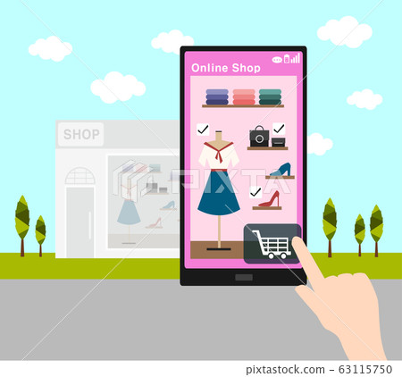 online shopping with smart phone and fashion retail shop  63115750