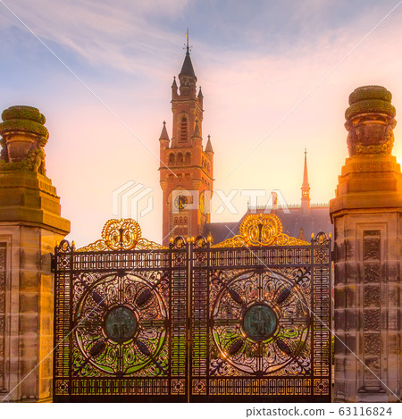 Peace Palace gate in Hague, Netherlands 63116824