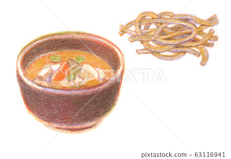 Miso soup with pork and vegetables Miso soup with pork and vegetables 63116941