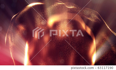 3d rendering background of microworld or sci-fi theme with glowing particles form curved lines, 3d surfaces, grid structures with depth of field, bokeh. Golden red wave forms 3d rendering background of microworld or sci-fi theme with glowing particles form curved lines, 3d surfaces, grid structures with depth of field, bokeh. Golden red wave forms 63117190
