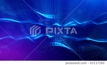 3d rendering background of microworld or sci-fi theme with glowing particles form curved lines, 3d surfaces, grid structures with depth of field, bokeh. Deep blue wave forms 3d rendering background of microworld or sci-fi theme with glowing particles form curved lines, 3d surfaces, grid structures with depth of field, bokeh. Deep blue wave forms 63117260