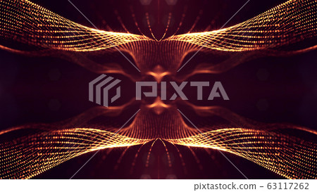 3d rendering background of microworld or sci-fi theme with glowing particles form curved lines, 3d surfaces, grid structures with depth of field, bokeh. Golden red wave symmetric forms 3d rendering background of microworld or sci-fi theme with glowing particles form curved lines, 3d surfaces, grid structures with depth of field, bokeh. Golden red wave symmetric forms 63117262