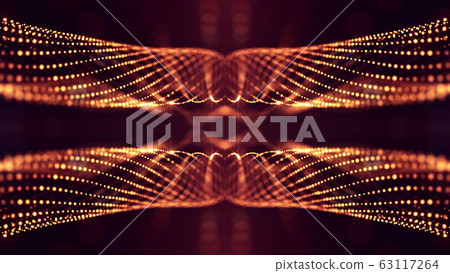 3d rendering background of microworld or sci-fi theme with glowing particles form curved lines, 3d surfaces, grid structures with depth of field, bokeh. Golden red wave symmetric forms 3d rendering background of microworld or sci-fi theme with glowing particles form curved lines, 3d surfaces, grid structures with depth of field, bokeh. Golden red wave symmetric forms 63117264