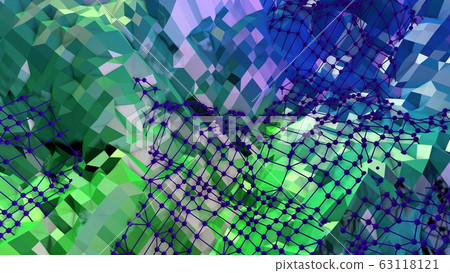 3d rendering of low poly background with 3d objects and modern gradient colors green blue. Creative simple geometric background of polygons 63118121