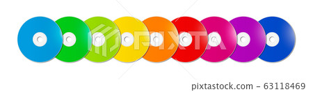 Colorful rainbow CD - DVD range on white Colorful rainbow CD - DVD range on white 63118469