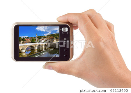 Hand with camera and Sarajevo - Bosnia and 63118490